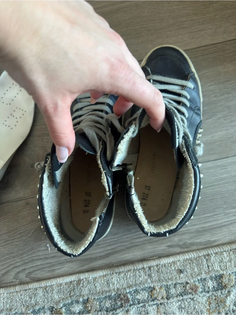 Customized Gold Goose Slides 37 Black High-Top Sneakers with Stud Detail